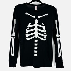 Women’s Skeleton Print Long Sleeve Black Tee Shirt Size Small